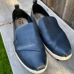 Black Pebbled Leather Toms Slip Ons